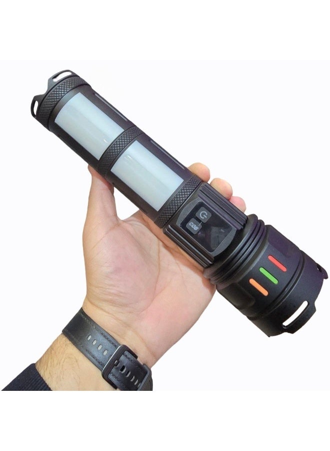 COBA مصباح يدوي LED قابل لإعادة الشحن COBA CB-R18 مدى طويل 3000م، وظيفة بنك الطاقة، ضوء جانبي COB، عرض رقمي للبطارية، مصباح من سبائك الألمنيوم - Image 3